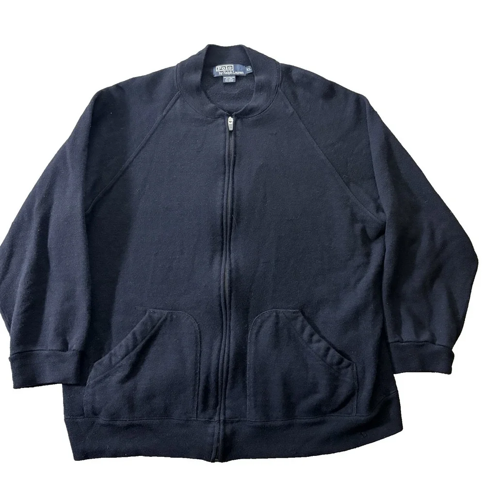 Polo Ralph Lauren Sweater Mens XL Navy Blue Wool Blend Full Zip‎ Grandpa Classic
